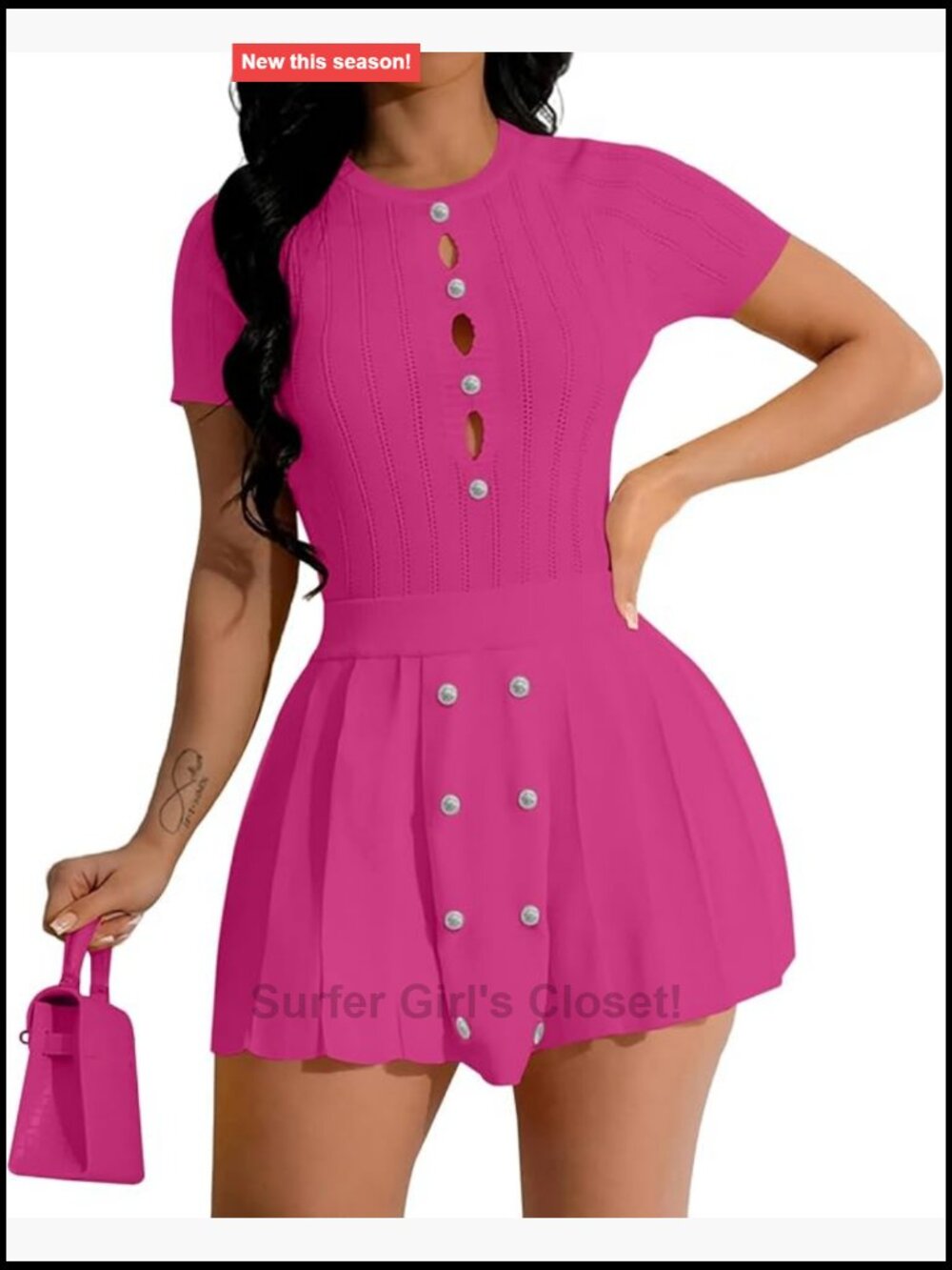 2 Piece Knit Outfits for Women Crop Top Pleated Mini Skirt Set Club Night Out